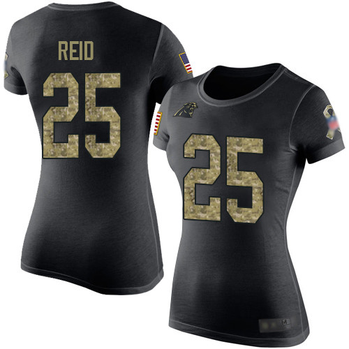 Carolina Panthers Black Camo Women Eric Reid Salute to Service NFL Football #25 T Shirt